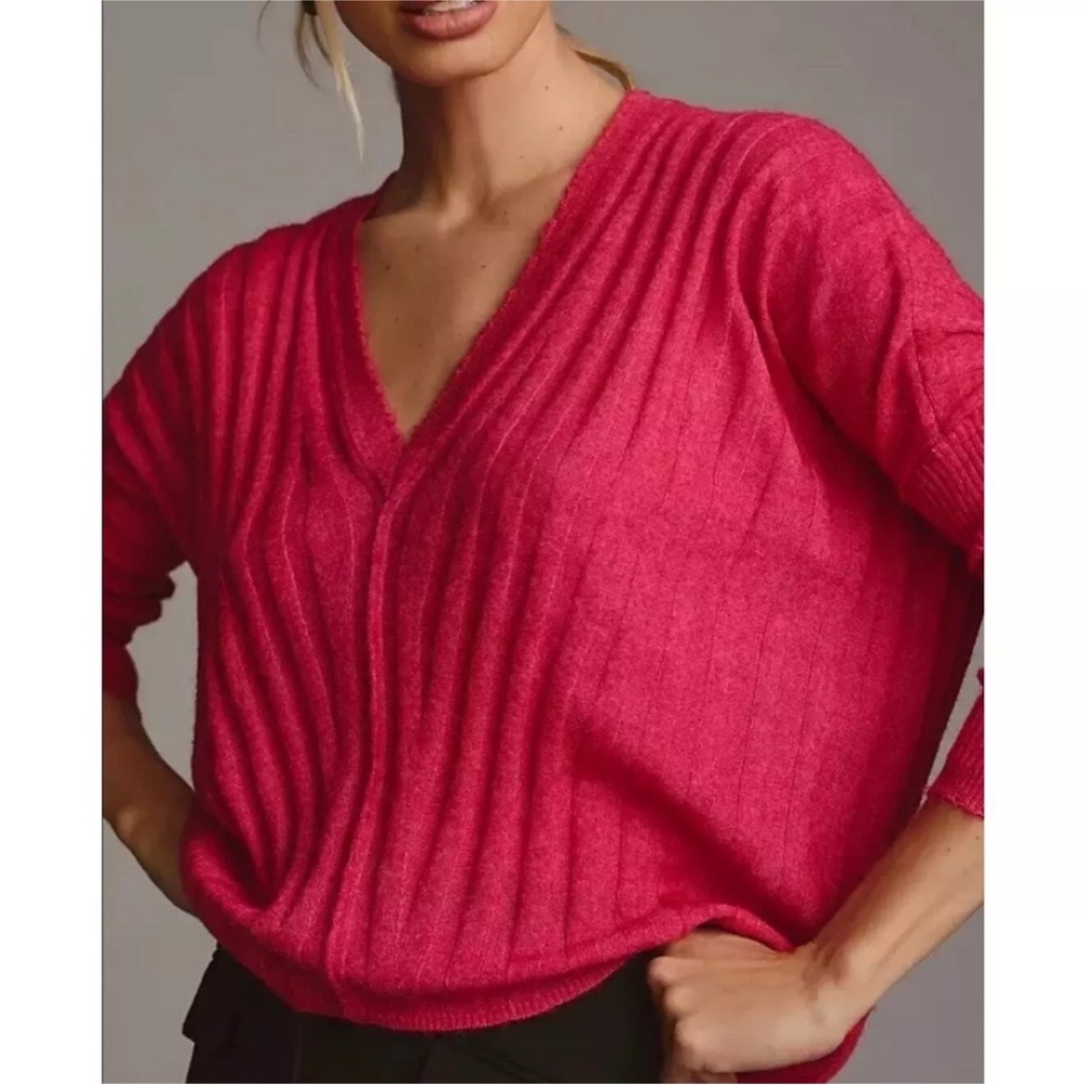 Anthropology Vibrant Pink Ribbed Sweater size M